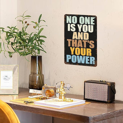 patio wall decor No One Is You And Thats Your Power tin sign Toilet Retro Tin Metal Sign for Home,Office,Yard,or Cafe Inspirational Life Quotes Wall Decor 8X12inch