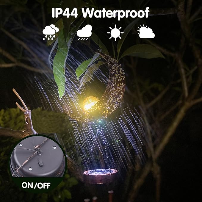 Solar Wind Chimes for Outside, Moon Hanging Solar Lights with Crackle Glass Ball, Waterproof LED Wind Chime Outdoor Decor for Garden Patio Yard, Memorial Gift for Mom Grandma