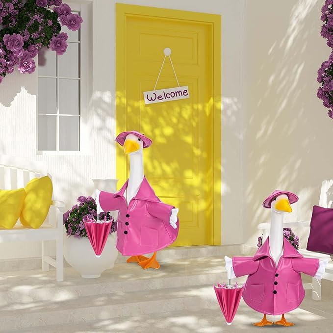 Raincoat Goose Outfits Spring Porch Goose Outfit Summer Yard Clothes for 23" Lawn Outdoor Garden Yard Patio Geese Statue Spring Summer Decor (Pink)