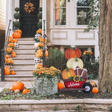 YEAHOME Fall Decorations Outdoor, Stacked Pumpkin Football Wheelbarrow Decorative Garden Stakes, Autumn Metal Cart Yard Signs for Home Outside Garden Lawn Porch Decor, Thanksgiving Decorations
