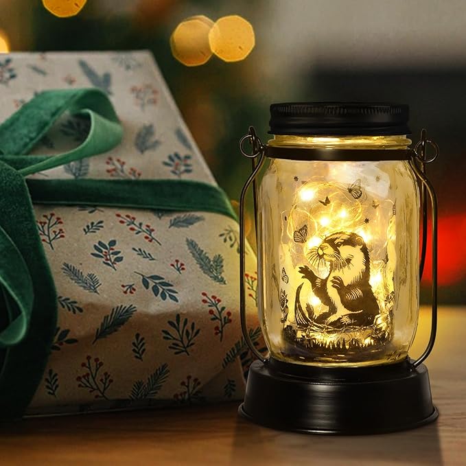 kyoryuger Otter Gifts for Women/Men River Otter Lovers Solar Lantern Mom Birthday, Mothers Day, Animal Solar Garden Decoration Outside for Yard, Patio,Backyard,Porch