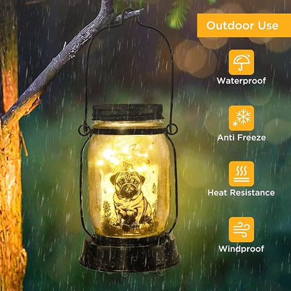 Pug Dog Gifts for Women/Men Pug Dog Solar Lanterns Mom Birthday Gift Pet Loss Lantern Pet Memorial Lights Solar Garden Decoration for Yard, Patio,Backyard,Porch Torches