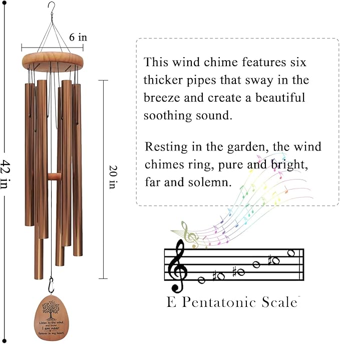 Large Wind Chimes for Outside Deep Tone,42" Memorial Wind Chimes for Loss of Loved one, Sympathy Gifts Outdoor Decor in Garden,Porch, Backyard and Patio (Bronze)