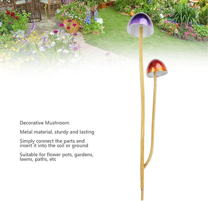 Diydeg Mushroom Garden Statue, Iron Construction Bright Colors Colorfast Mushroom Decor Simulated Mushroom Effortless Assembly Garden Decor Mushroom for Garden, Lawn