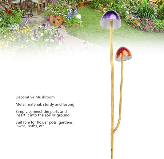 Diydeg Mushroom Garden Statue, Iron Construction Bright Colors Colorfast Mushroom Decor Simulated Mushroom Effortless Assembly Garden Decor Mushroom for Garden, Lawn