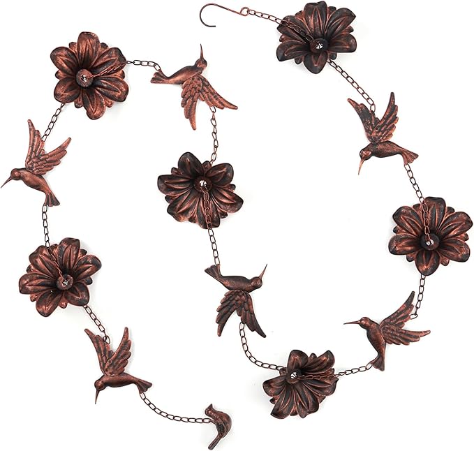 HOUYANG 8.5FT Hummingbird Rain Chain,Rain Chains for Outside,Rainwater Catcher Chains, Outdoor Garden Yard Decor