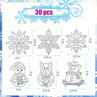 AUEKIV Suncatchers Kit 30sets Snowflake Sun Catcher DIY Window Paint Art Craft Kits Christmas Snowman Snowflake Suncatchers Ornaments for Xmas Decoration Winter Home Outdoor Party Activity