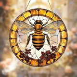 7.9inch Bee Suncatcher for Window Hanging,Floral Acrylic Suncatcher with Chain Window Decor for Home,Indoor, Garden, Housewarming Round Ornament, Gift for Women Friend