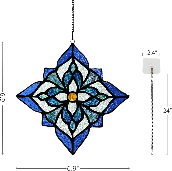 Stained Glass Window Hangings, Tiffany Style Window Panel Suncatchers Blue Art Flower