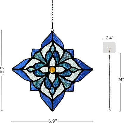 Stained Glass Window Hangings, Tiffany Style Window Panel Suncatchers Blue Art Flower