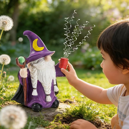 HUYIENO Gnome Solar Garden Statue 9.7" Outdoor Decor with LED Firefly String Lights, Waterproof Solar Powered Figurine for Patio, Yard, Lawn, Porch, Housewarming, Mom & Birthday Gift Ghome