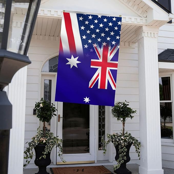 USA Australia Combination Flag 5X8FT, American Australian Flags,Both Sides Printed, Men Women Banner,Vibrant Colors, Double Stitched with 2 Brass Grommets, Bar Garden Street Decoration, GYM, Office Decor,Indoor Outdoor Use,Gifts. (US-AUS-X, 5x8ft)