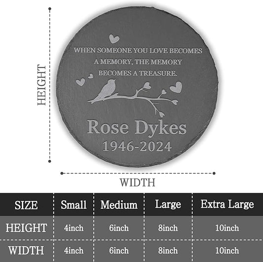 Memorial Garden Stone - Personalized Bereavement Gifts for Loss of Loved One - Round