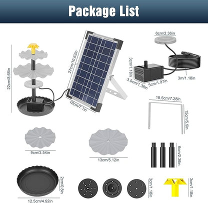 3-Tier Solar Fountain for Bird Bath, Solar Water Pump Waterfall Feature with Colorful Light 3 Nozzles 6W Solar Panel for Bird Bath, Yard Garden Decoration Garden, Outdoor Bird Feeder