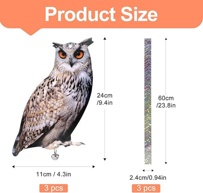 4PCS Hanging Flat Fake Owl to Keep Pigeon Away from Balcony Garden Owls with Reflective Tape Plastic Owl to Scare Woodpecker Squirrel for Tree Outdoor House Outsider Yard Window Patio Porch