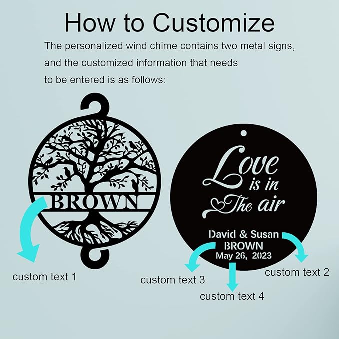 Personalized Wedding Gifts for Couple - Custom 37" Tree of Life Wind Chimes with Names & Date, Love is in The Air, Unique Bridal Shower Engagement Gift, Remembrance Home Decor