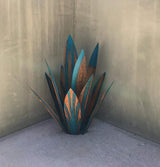 Juesi Metal Agave Plants for Outdoors, Garden Sculpture Metal Arts for Yard Lawn Patio (10.6" X 2.5", Ocean Blue)