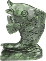 gemshan Jade Koi Fish Statue - 4.5 Inch Natural Jade Lucky Charm, Collector's Art Piece for Aquarium/Desk/Garden Feng Shui Arrangement