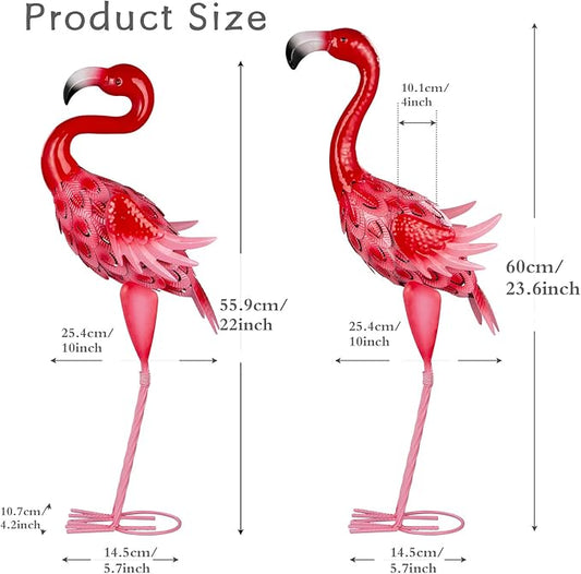 2Pcs Flamingo Garden Statues Metal Pink Flamingos Sculptures for Outdoor Backyard Decor Patio Lawn Porch Yard Decoration (Pink)
