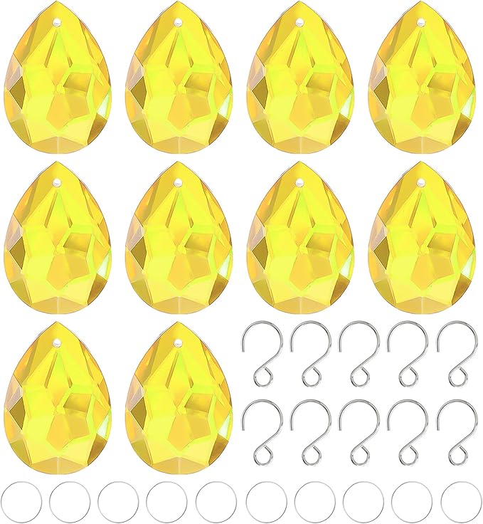 H&D HYALINE & DORA 10pcs Bauhinia Crystal Suncatcher Prisms Chandelier Beads Replacement 38mm Hanging Crystals Ornament Pendant for Window Wedding Party Decor,Yellow