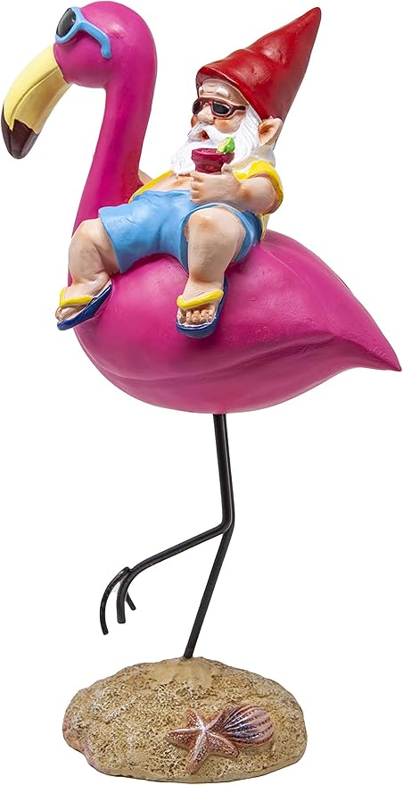 Funny Guy Mugs Outdoor/Indoor Garden Statue - Gnome and Flamingo - Patio, Yard or Lawn