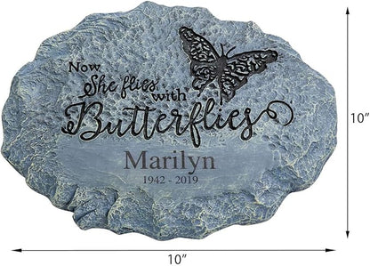 Fox Valley Traders Custom Butterfly Memorial Stone, Customized Remembrance Garden Stone, Gray, 10-Inch