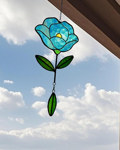 Stained Glass Window Hangings, Handcrafted Garden Suncatchers for Window and Home Decor, Unique Artisan Glass Ornaments for Indoor and Outdoor Use, Blue