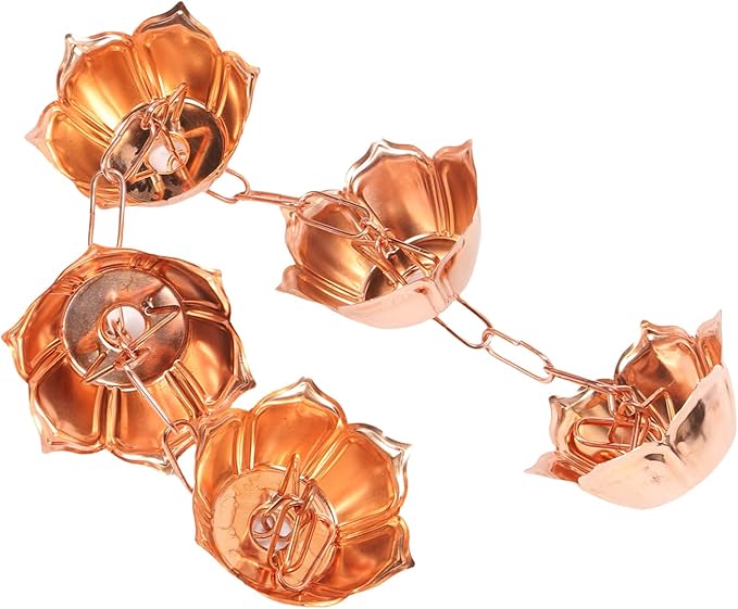 Copper Rain Chain, 3.28FT Floral Design Rain Catcher Chain for Gutters with Adjustable Length, Rust Decorative Replacement for Downspouts (Flower Shaped)