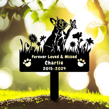 Custom French Bulldog Dog Memorial Grave Marker,Personalized Metal Flora Dog Memorial Stake,Dog Memorial Plaque Burial Stake Engraved Sign,Sympathy Grave Stake for Lost Dog,Dog Headstone