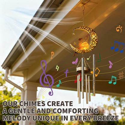 YAKii Fairy Moon Solar Wind Chimes for Outside Lights Gifts for Mom Wife Unique Crackle Glass LED Warm Light Outdoor Hanging Decor Windchimes for Garden Yard Patio Christmas Birthday Mothers Day