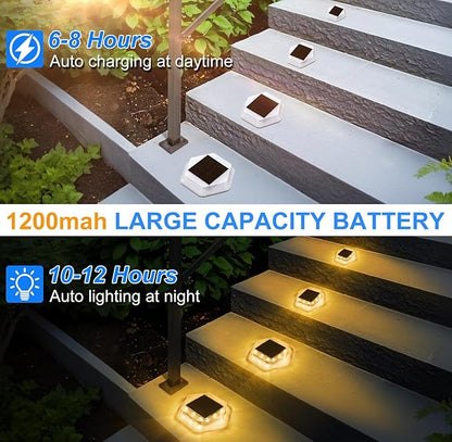 Solar Deck Lights Dock Step Lights- 8 Packs Waterproof 1200mAh Auto ON/Off LED Solor Powered Stair Lighting for Outdoor Garden, Patio, Pathway, Walkway, Driveway (Warm White)