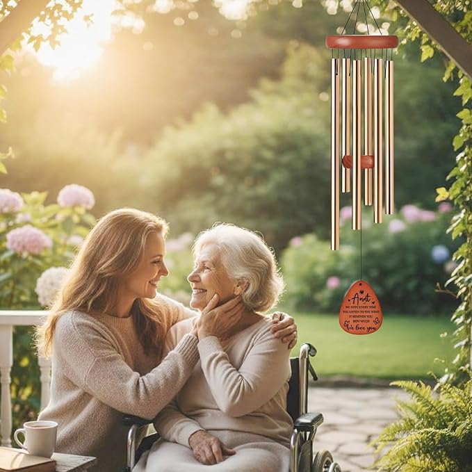 Aunt Gifts Wind Chimes - Metal Windchimes with Card Indoor Outdoor Hanging Decor for Garden Patio Yard Balcony Backyard Appreciation Christmas New Year Birthday Gift for Aunts from Niece