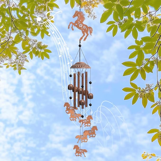 OLYCRAFT 1 Sets Horse Wind Chimes Outdoors Metal Wind Chime Sympathy Memorial Windchime Iron Windchime Memorial Presents Hanging Windbell for Patio Backyard Home Garden Pendant Decoration - 30 Inch