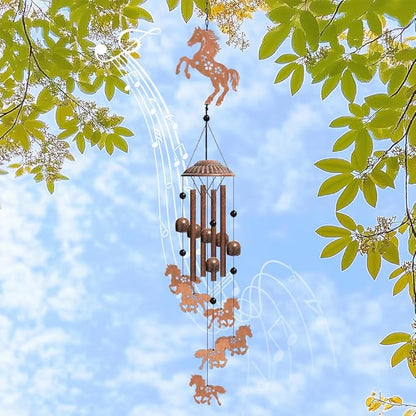 OLYCRAFT 1 Sets Horse Wind Chimes Outdoors Metal Wind Chime Sympathy Memorial Windchime Iron Windchime Memorial Presents Hanging Windbell for Patio Backyard Home Garden Pendant Decoration - 30 Inch