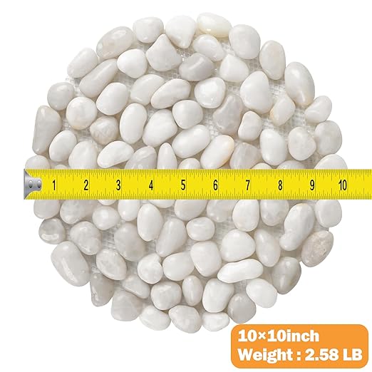River Rock Stepping Stones Outdoor for Garden Walkway, 10 inch Diameter 6 Pcs Round Shape Paver Step Stones Polished Pebble River Stone Mat for Yard Lawn Patio Pathway Walk Way - White