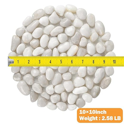 River Rock Stepping Stones Outdoor for Garden Walkway, 10 inch Diameter 6 Pcs Round Shape Paver Step Stones Polished Pebble River Stone Mat for Yard Lawn Patio Pathway Walk Way - White
