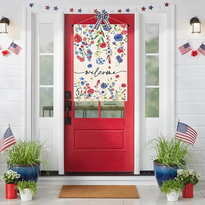 Baccessor 4th of July Patrioctic House Flag 28 x 40 Inch Double Sided God Bless America Memorial Day Floral Large House Flag Vertical Summer Seasonal Usa Yard Outdoor Outside Decoration