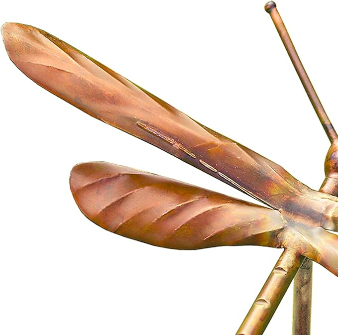 Set of 4 Ancient Graffiti Staked Dragonfly Garden Ornaments, Handcrafted Metal Yard Art with Step-in Stakes, Outdoor Garden Sculptures in Varied Brown Tones, Durable Decorative Lawn Accents