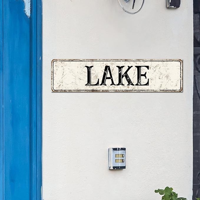 Madcolitote Vintage Lake Wood Sign Lake Custom Street Sign Rustic Wooden Wall Art Farmhouse Wall Decor Kitchen Wall Hanging Signs Wall Sign Home Decor Housewarming Gift 6x24in