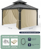 Outdoor Curtains Patio Waterproof - 10'Wx10'Lx7.9'H Gazebo Universal Replacement Privacy Curtains, 4 Panels Outside Sidewall Drapes with Zipper for Pergola Garden Backyard, Cream