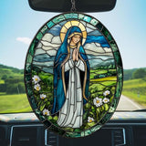 Virgin Mary Acrylic Suncatcher Stained Glass Effect Window Car Hanging Christmas Ornament Indoor Outdoor Decor Garden Memorial Sun Catcher for Family Christmas Jesus Gift for Women Mom Grandma
