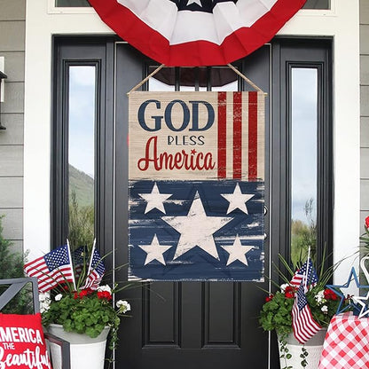 Hzppyz God Bless America Memorial Day 4th of July Patriotic House Flag, Veterans Day Stars Stripes Vintage Decorative Garden Yard Outdoor Large Decor, American USA Home Outside Decoration 28 x 40