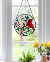 Tuitessine Cardinal Stained Glass Suncatcher - Red Bird Sun Catcher - Hand-Painted Glass Panel - Decor for Window - Christmas & Birthday Gift for Grandma & Birds Lover - 6.3x6.3