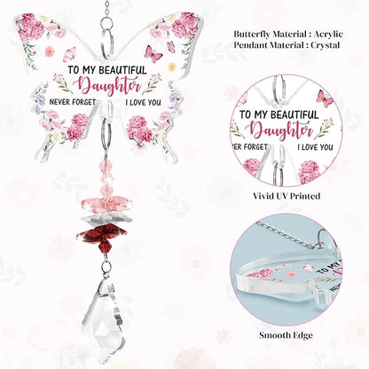 Funnli Daughter from Mom Dad Crystal Suncatcher, Daughter Birthday Gifts, Graduation Christmas Valentines Day Gifts for Daughters Her Teenage Girls Window Hangings Home Decoration