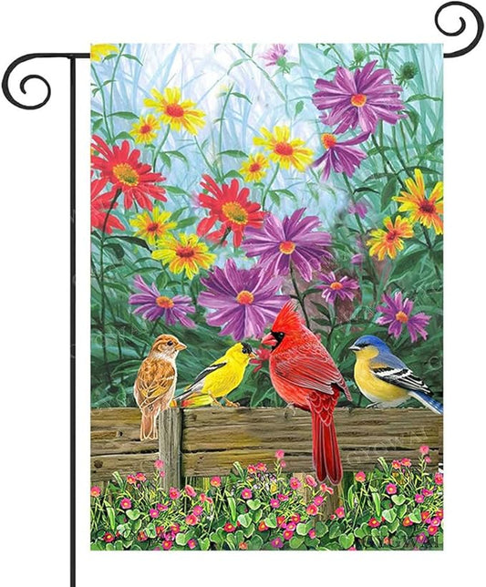 Spring Cardinal Garden Flag Floral 12x18 Double Sided, Birds Flower Small Burlap Yard House Seasonal Outside Outdoor Decoration