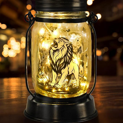 Lion Gifts for Women/Men Lion Solar Lanterns Mom Birthday Animal Simba Lovers Lantern Animal Memorial Lights Solar Garden Decoration for Yard, Patio,Backyard,Porch Torches, Home Decor