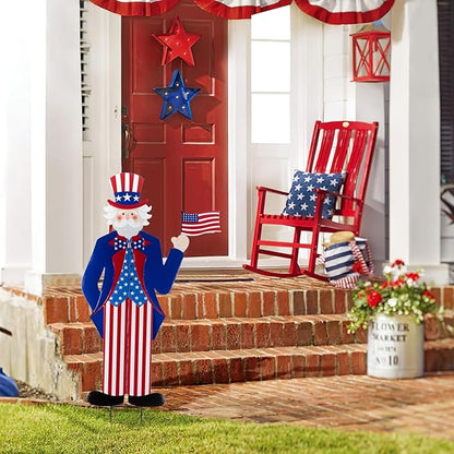 Veterans Day Yard Signs Uncle Sam Garden Stakes, 35"H Metal Patriotic 4th of July Yard Decorations Outdoor, Independence Day Lawn Decorations, Memorial Day Yard Stakes for USA Patio Porch Decor