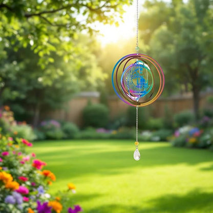 Ramadan Wind Spinners Outdoors Stainless Steel Wind Sculpture Spinner for Garden Outside Hanging Decor Gradient Twisted Winds Chimes for Eid Mubarak Theme Yarn Home Garden Decor 2Pcs