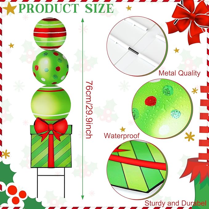 Yookeer 2 Pcs Large Candy Christmas Metal Yard Stakes Signs 29.9 Inch Lime Green Lollipop Peppermint Christmas Outdoor Decorations Lawn Signs with Stakes Colorful Xmas Decor for Front Door Garden