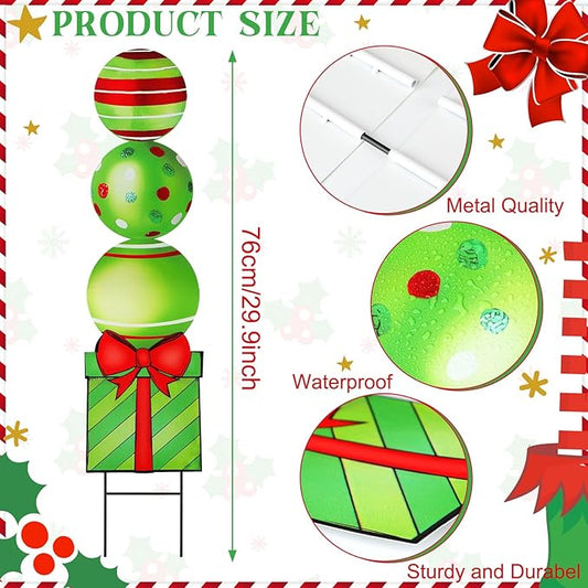 Yookeer 2 Pcs Large Candy Christmas Metal Yard Stakes Signs 29.9 Inch Lime Green Lollipop Peppermint Christmas Outdoor Decorations Lawn Signs with Stakes Colorful Xmas Decor for Front Door Garden